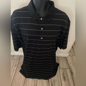 Men’s used Monterey Club polo shirt white black stripe Size XXL 2XL